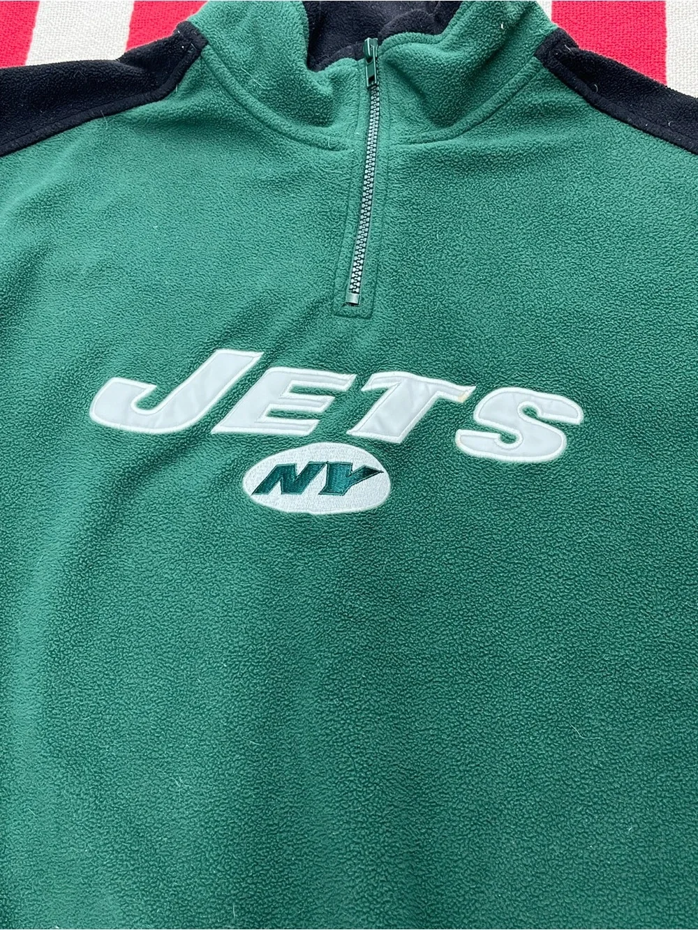 Reebok NFL Green and Black NY Jets Quarter-Zip Fleece Pullover Mens Size Large